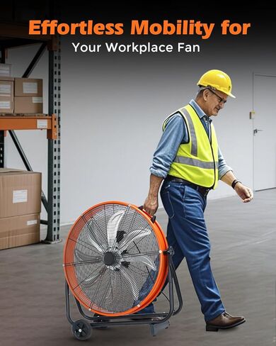 JVO 24 Inch Industrial Floor Drum Fan - 9500 CFM Heavy Duty High Velocity Floor Fan with 8 Blades 3-Speed Big Ass Fan for Warehouse, Garage, Shop, Patios Heavy Duty Shop Fans & Garage Fans for Cooling in Saudi Arabia