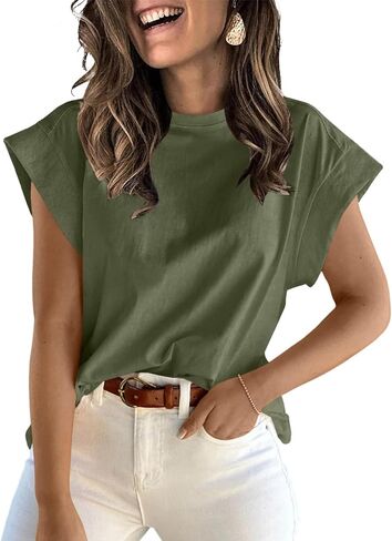 ZDC Women's Cap Sleeve Tank Tops Summer Crew Neck T Shirts Basic Loose Fit Solid Tee in Saudi Arabia
