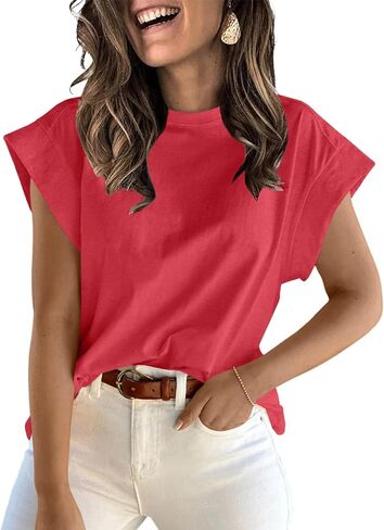 ZDC Women's Cap Sleeve Tank Tops Summer Crew Neck T Shirts Basic Loose Fit Solid Tee in Kuwait