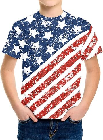 Eciodci Kids American USA Flag Fational Thirts Tirts 4th of July Summer Thirt for Boys Girls Short Sleeve 4-15 Years in Kuwait