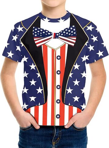Eciodci Kids American USA Flag Fational Thirts Tirts 4th of July Summer Thirt for Boys Girls Short Sleeve 4-15 Years in Kuwait