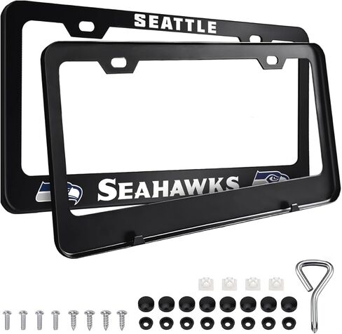 2PCS Black License Plate Frames, Car License Plate Bracket Holder, Premium Aluminum Alloy Weather Proof License Plate Covers with Screw Caps Cover Set Car Accessories in Saudi Arabia