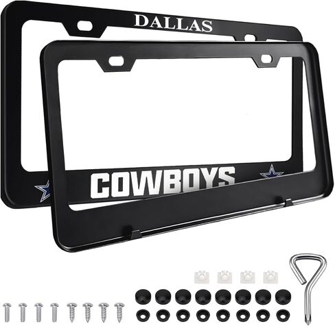 2PCS Black License Plate Frames, Car License Plate Bracket Holder, Premium Aluminum Alloy Weather Proof License Plate Covers with Screw Caps Cover Set Car Accessories in Saudi Arabia