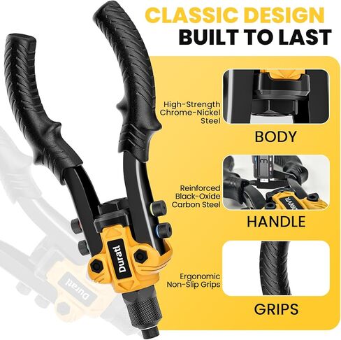 بندقية برشام ، 1/4 طقم بندقية البوب ​​مع 200 مسار أعمى ، 5 رؤوس برشام قابلة للتبديل (3/32 "، 1/8" ، 5/32 "، 3/16" ، 1/4 ") ، أداة برشام اليد الشاقة للمعادن والسيارات والسيارات in Kuwait