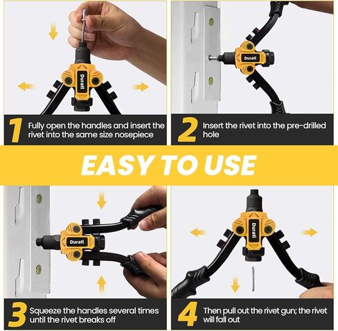 بندقية برشام ، 1/4 طقم بندقية البوب ​​مع 200 مسار أعمى ، 5 رؤوس برشام قابلة للتبديل (3/32 "، 1/8" ، 5/32 "، 3/16" ، 1/4 ") ، أداة برشام اليد الشاقة للمعادن والسيارات والسيارات in Kuwait