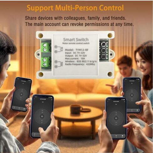 وحدة ترحيل WiFi للأمام/العكسي - 10 أمبير 7-32 فولت تيار مستمر، مخرج سلبي للاتصال النظيف للمحركات الخطية والمحركات، متوافق مع Tuya وAlexa (التحكم عن بعد في الهاتف المحمول) in Kuwait