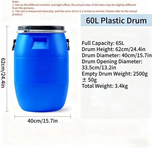 60l Stackable Plastic Barrel with Lid & Handles - Versatile Water & Oil Storage Drum, Heavy-Duty Transport Container for Bulk Storage & Liquid Transport in Saudi Arabia