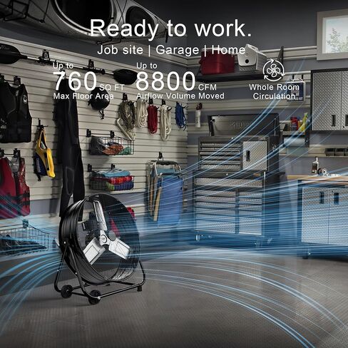 24 Inch High Velocity Industrial Floor Fan with Metal Construction, 8800CFM Heavy Duty Drum Fan for Garage Shop Warehouse, Large Commercial Barrel with 3-Speed, 360°Tilt Castors, Black in Kuwait