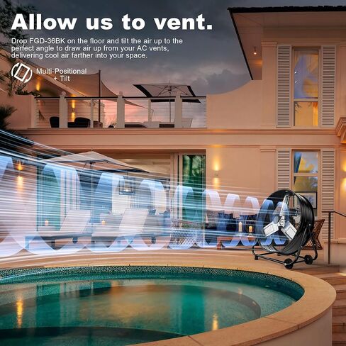 24 Inch High Velocity Industrial Floor Fan with Metal Construction, 8800CFM Heavy Duty Drum Fan for Garage Shop Warehouse, Large Commercial Barrel with 3-Speed, 360°Tilt Castors, Black in Kuwait