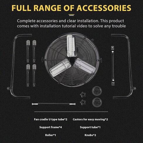 24 Inch High Velocity Industrial Floor Fan with Metal Construction, 8800CFM Heavy Duty Drum Fan for Garage Shop Warehouse, Large Commercial Barrel with 3-Speed, 360°Tilt Castors, Black in Kuwait