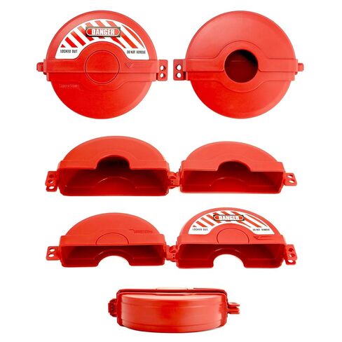 QWORK Gate Valve Lockout, 2.25-5 Inch Valve Compatibility, Valve Lockout Device for Water Spigot Faucet Knob, Red in Kuwait