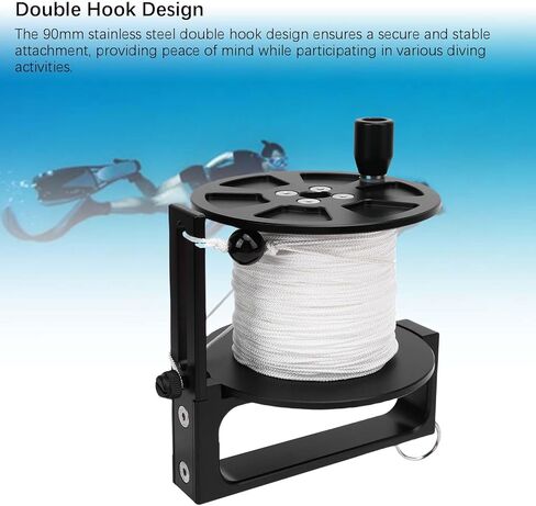 Jiawu Dive Reel, Retractable White Line 90mm Stainless Steel Double Hook Lightweight Aluminum Alloy Anchor Reel, Finger Spool with Double Ended Clamp/Holder and Handle Stop Switch for (160m / 524.9ft) in Saudi Arabia