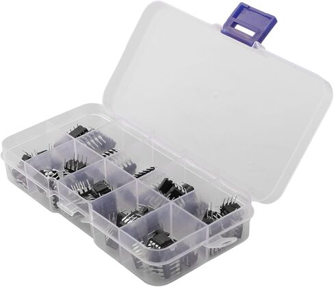 مجموعة متنوعة IC الإلكترونية 10 قيم، 85 قطعة مع NE5532 LM386 ULN2003 PC817 لمشاريع مؤقت دواسة الجهير، بلاستيك أسود in Saudi Arabia