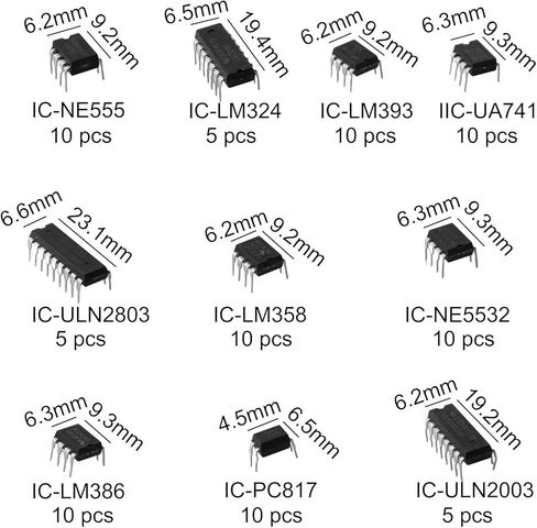 مجموعة متنوعة IC الإلكترونية 10 قيم، 85 قطعة مع NE5532 LM386 ULN2003 PC817 لمشاريع مؤقت دواسة الجهير، بلاستيك أسود in Saudi Arabia