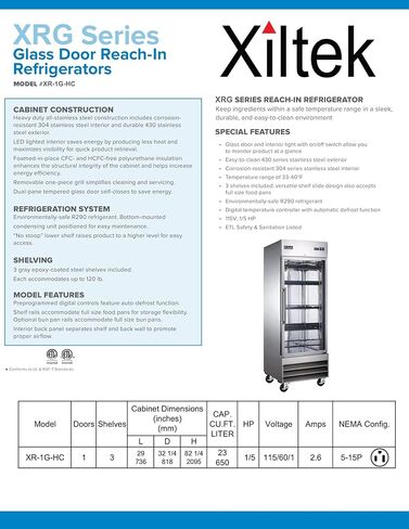 Xiltek 29" Stainless Steel and Glass Door Commercial Reach-in Refrigerator Cooler - 23 cu. ft in Kuwait