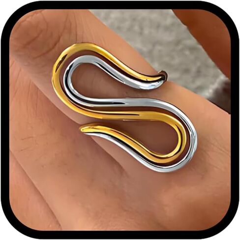 حلقات مكتنزة للنساء ، حلقة الذهب الفضية الإبهام الإبهام غير المتكافئة حلقة منحنى متموجة غير قابلة للتعديل in Kuwait