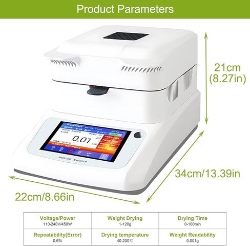 Industrial Halogen Moisture Analyzer, Lab Moisture Balance with Touch Screen, 0.001g Precision, 0.01% Readability, 120g Capacity for Food Testing & Quality Control in Saudi Arabia