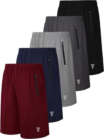 مجموعة من 5 شورتات رياضية للأولاد مع جيوب بسحاب لكرة السلة وكرة القدم سريعة الجفاف للمراهقين بخصر مطاطي in Kuwait