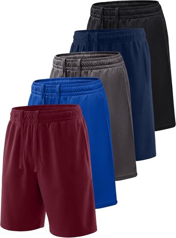 Rupy 5 Pack Boys Athletic Basketball Shorts with Pocket Kids Quick Dry Active Sports Shorts Adjustable Drawstring Waist in Saudi Arabia