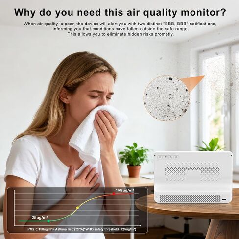 جهاز مراقبة جودة الهواء 16 في 1 داخلي بشاشة 7 بوصات 9 تنبيهات AQI+7 AQI، جهاز اختبار جودة الهواء المحمول CO2، TVOC، PM2.5 PM1.0 PM10، HCHO درجة الحرارة والرطوبة ودرجة الحرارة والوقت مقياس جودة الهواء للمنزل in Saudi Arabia