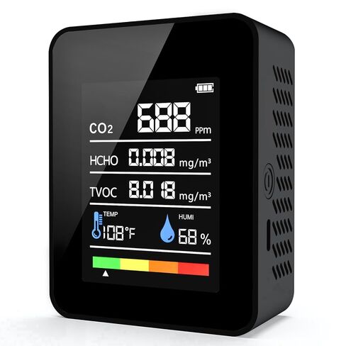 CO2 Detector Air Quality Monitor Indoor,5-in-1 Formaldehyde/CO2/TVOC/Temperature (°F/°C)/Humidity Monitor,Portable Carbon Dioxide Detector for Home,Office,Indoor Air Quality Safety Monitoring (Black) in Kuwait