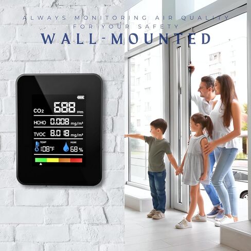 CO2 Detector Air Quality Monitor Indoor,5-in-1 Formaldehyde/CO2/TVOC/Temperature (°F/°C)/Humidity Monitor,Portable Carbon Dioxide Detector for Home,Office,Indoor Air Quality Safety Monitoring (Black) in Kuwait