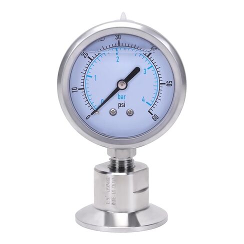 مقياس الضغط الصحي Dernord SS304 ، 2.5 "DIAL ، 0-60 PSI ، 1.5" TRI Clamp Bottom Mount in Saudi Arabia