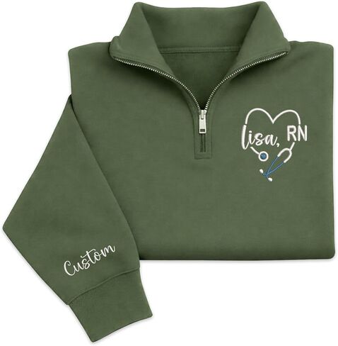 GodLover Personalized Nurse RN Quarter Zip Sweatshirt, Custom Embroidered Sweatshirt, Gift for Nurses, Healthcare Workers in Kuwait
