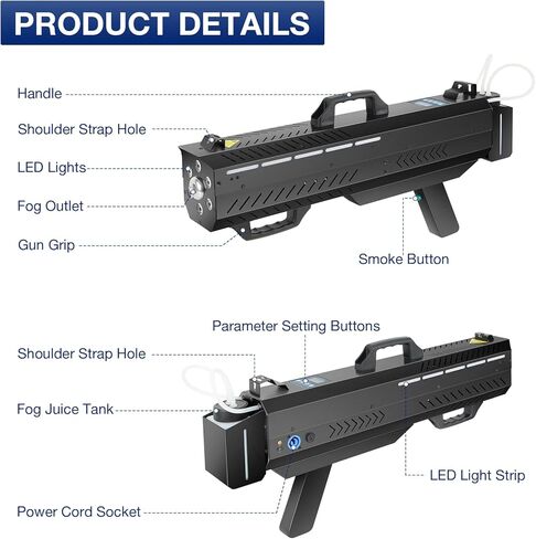 Handheld Fog Machine Gun for Party - 1500W Smoke Cannon with Color Changing Lights for DJ Events Concerts Parties Halloween Live Shows Stage Performances in Kuwait