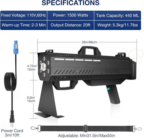 Handheld Fog Machine Gun for Party - 1500W Smoke Cannon with Color Changing Lights for DJ Events Concerts Parties Halloween Live Shows Stage Performances in Kuwait