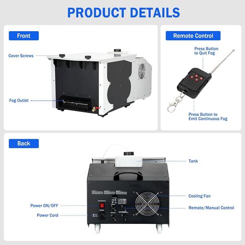 1500W Low Lying Fog Machine, Dry Ice Fog Machine Ground Fogger 30000 CFM with Remote & Wired Control, Indoor Outdoor Ground Fog Machine for Weddings, Halloween, Parties, DJ Stage in Kuwait
