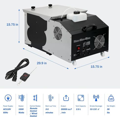 1500W Low Lying Fog Machine, Dry Ice Fog Machine Ground Fogger 30000 CFM with Remote & Wired Control, Indoor Outdoor Ground Fog Machine for Weddings, Halloween, Parties, DJ Stage in Kuwait