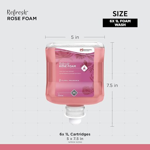 SC Johnson Professional Refresh Rose FOAM, Foam Hand Wash, Foaming Hand Soap, 1 Liter Cartridge, 2 Count, for Professional Use Only in Kuwait