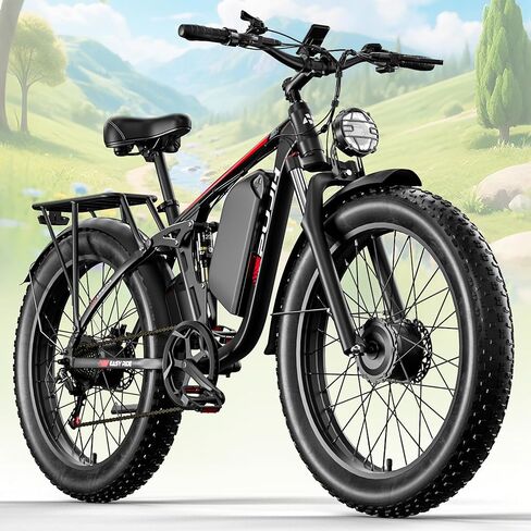 Electric Bike, 52V 25Ah 4000W Dual Motors, 24" Fat Tires Adult, 38mph Up to 110 Mile Range, Full Suspension, Hydraulic Brakes Class 3 Ebike, for Off-Road Mountain Riding Adventures in Saudi Arabia