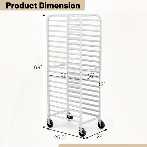 Giantex 20-Tier Kitchen Bun Pan Sheet Rack Aluminum Bakery Rack Home Commercial Kitchen Bakery Cooling Rack w/Wheels 2 Lockable & Open Shelf in Saudi Arabia