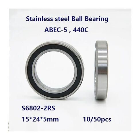 10/50pcs S6802-2RS S6802RS 15 * 24 5mm ABEC-5 Double Rubber Cover Stainless Steel Thin Deep Groove Ball Bearing 15×24×5mm in Saudi Arabia