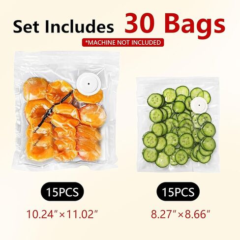 30 عبوة من أكياس تفريغ الهواء القابلة لإعادة الاستخدام من أجل Vixino، أكياس Sous Vide شديدة التحمل خالية من مادة BPA (15 صغيرة، 15 متوسطة) مع مشبكين للغلق، أكياس تخزين طعام مضادة للتسرب للفريزر والميكروويف وإعداد الوجبات in Kuwait