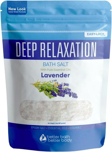 Deep Relaxation Bath Salt 32 Ounces Epsom Salt with Natural Lavender Essential Oil Plus Vitamin C in BPA Free Pouch with Easy Press-Lock Seal in Kuwait