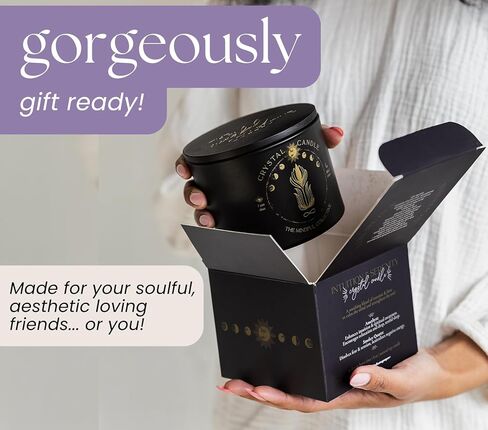 شمعة كريستال سوداء للنساء - شمعة فتيل خشبية بوزن 8 أونصة تتشقق بشمع الصويا الطبيعي. حرق بطيء فاخر، للتأمل. يشتمل على كريستالات الجمشت والكوارتز الدخاني in Kuwait