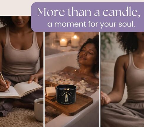 شمعة كريستال سوداء للنساء - شمعة فتيل خشبية بوزن 8 أونصة تتشقق بشمع الصويا الطبيعي. حرق بطيء فاخر، للتأمل. يشتمل على كريستالات الجمشت والكوارتز الدخاني in Kuwait