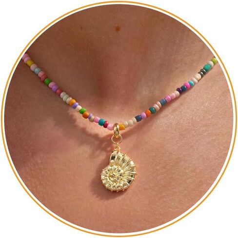 قلادة حبة ملونة - نجم نخيل شجرة نهر نوتيلوس شاطئ قلادة للنساء العصرية بوهو قش 14K مطلي بالذهب in Kuwait