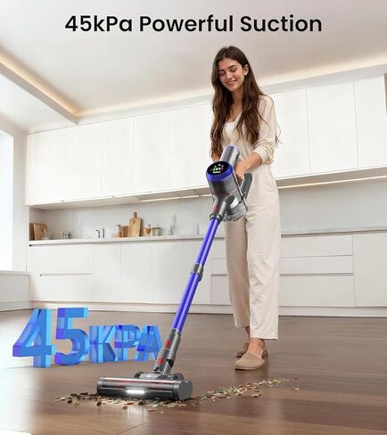 مكنسة كهربائية لاسلكية، 550 وات 45 كيلو باسكال 65 دقيقة مكانس كهربائية للمنزل مع شاشة LED، مكنسة كهربائية قائمة بذاتها مع فرشاة مضادة للتشابك، مكنسة كهربائية قابلة لإعادة الشحن لشعر الحيوانات الأليفة/السجاد/الأرضية in Saudi Arabia