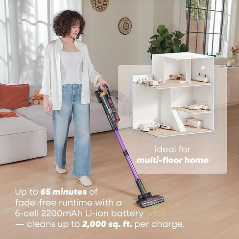 مكنسة كهربائية لاسلكية UNINELL HOME UV2، 48000Pa/550W مكنسة كهربائية للمنزل، مكنسة كهربائية خفيفة الوزن مع وقت تشغيل 65 دقيقة، قائمة بذاتها وشحن على الحائط، مكنسة كهربائية مقاومة للتشابك لشعر الحيوانات الأليفة in Kuwait