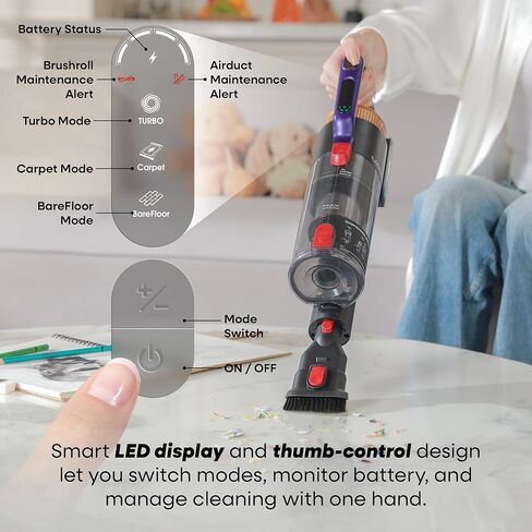 مكنسة كهربائية لاسلكية UNINELL HOME UV2، 48000Pa/550W مكنسة كهربائية للمنزل، مكنسة كهربائية خفيفة الوزن مع وقت تشغيل 65 دقيقة، قائمة بذاتها وشحن على الحائط، مكنسة كهربائية مقاومة للتشابك لشعر الحيوانات الأليفة in Kuwait