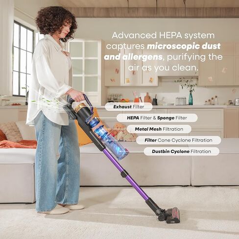 مكنسة كهربائية لاسلكية UNINELL HOME UV2، 48000Pa/550W مكنسة كهربائية للمنزل، مكنسة كهربائية خفيفة الوزن مع وقت تشغيل 65 دقيقة، قائمة بذاتها وشحن على الحائط، مكنسة كهربائية مقاومة للتشابك لشعر الحيوانات الأليفة in Kuwait