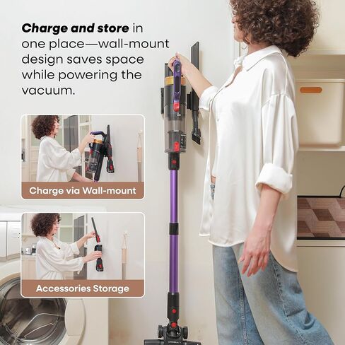 مكنسة كهربائية لاسلكية UNINELL HOME UV2، 48000Pa/550W مكنسة كهربائية للمنزل، مكنسة كهربائية خفيفة الوزن مع وقت تشغيل 65 دقيقة، قائمة بذاتها وشحن على الحائط، مكنسة كهربائية مقاومة للتشابك لشعر الحيوانات الأليفة in Kuwait