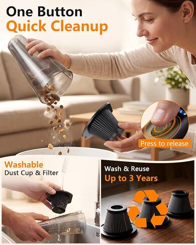 PowerSpeed CleanView Handheld Vacuum Cordless - 16000Pa Strong Suction Portable 15-Minute Cleans 120㎡ Room Fast - 1000mL Dust Cup One-Touch Emptying No Mess - for Debris Pet Hair Long Hair Crevices in Kuwait