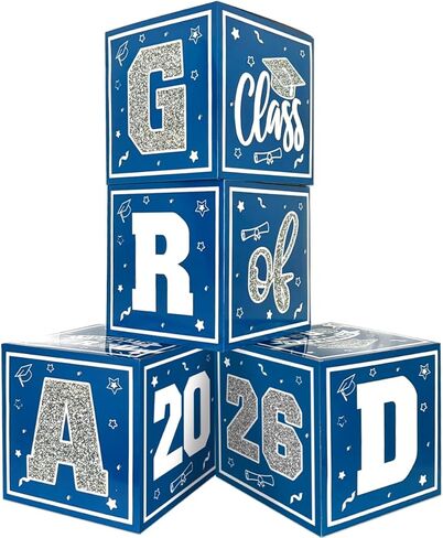 2025 Graduation Decorations Blue and Gold Balloon Boxes Class of 2025 Decor with "GRAD" and"CLASS OF 2025" Letters Grad Boxs for High School and College Graduation Announcements in Kuwait