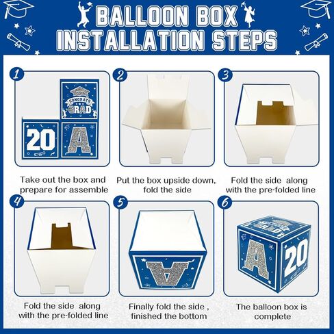2025 Graduation Decorations Blue and Gold Balloon Boxes Class of 2025 Decor with "GRAD" and"CLASS OF 2025" Letters Grad Boxs for High School and College Graduation Announcements in Kuwait