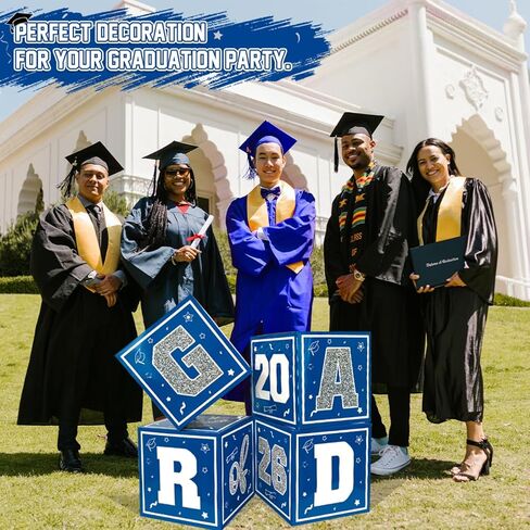 2025 Graduation Decorations Blue and Gold Balloon Boxes Class of 2025 Decor with "GRAD" and"CLASS OF 2025" Letters Grad Boxs for High School and College Graduation Announcements in Kuwait